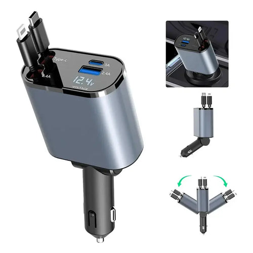 120W Retractable 4-in-1 Car Charger for Phones & Gadgets